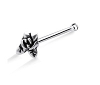 Rose with Leaf Shaped Silver Bone Nose Stud NSKD-755